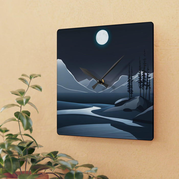 Mountain Landscape Acrylic Wall Clocks - Vibrant Designs in Round and Square Shapes, Multiple Sizes