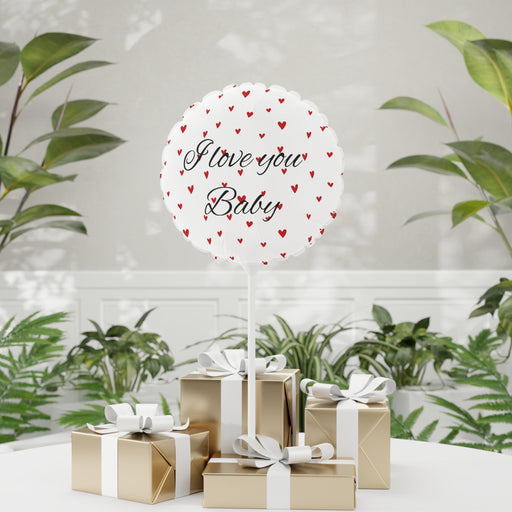 I love you Baby - Valentine Red Heart Matte Finish Mylar Balloon Set - 11" Round and Heart-shaped
