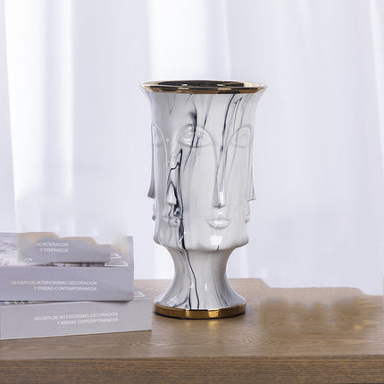 Electroplating Ceramic Vase Decorative Flower Pot With Art Face Design