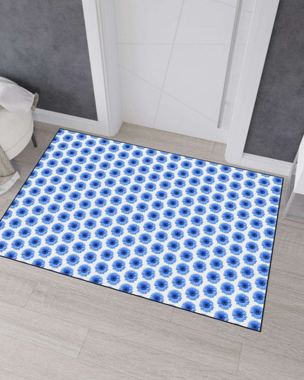 Chic Blue Daisy Deluxe Area Rug with Elegant Black Accents and Anti-Slip Base