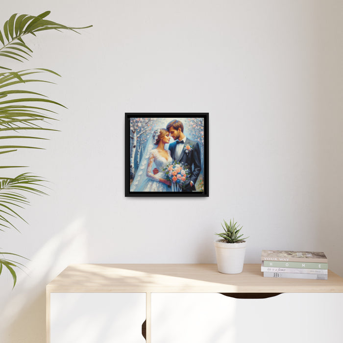 Elegant Black Pinewood Framed Wedding Couple Canvas Art