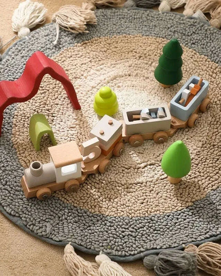 Educational Wooden Train Set for Babies - Montessori-Inspired Learning Toy with Trolley and Number Blocks