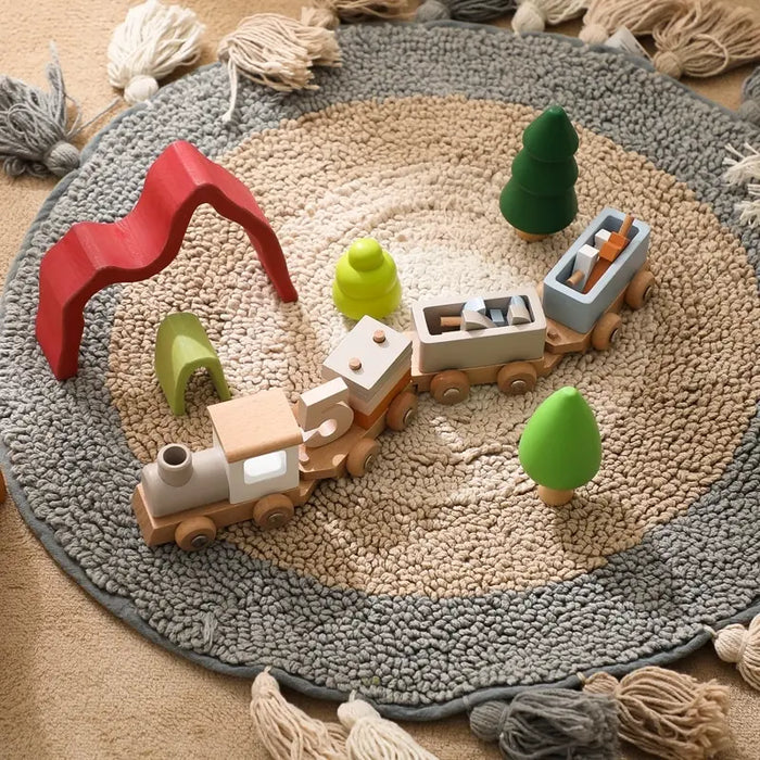 Educational Wooden Train Set for Babies - Montessori-Inspired Learning Toy with Trolley and Number Blocks