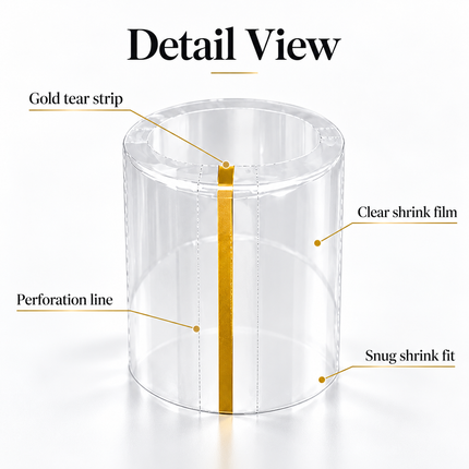 Heat Shrink Sealing Capsules for Glass Bottles — 100pcs, Gold Stripe, 12 Sizes