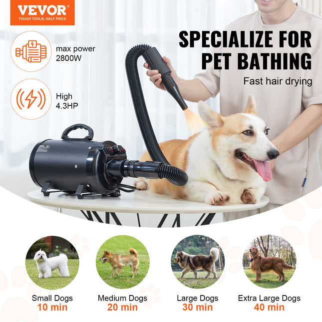 Peekaboo Studio 2800W Pet Grooming Dryer with Adjustable Speed & 4 Noz