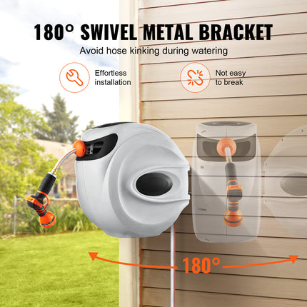 VEVOR Retractable Wall-Mounted Hose Reel with 180° Swivel & Durable De