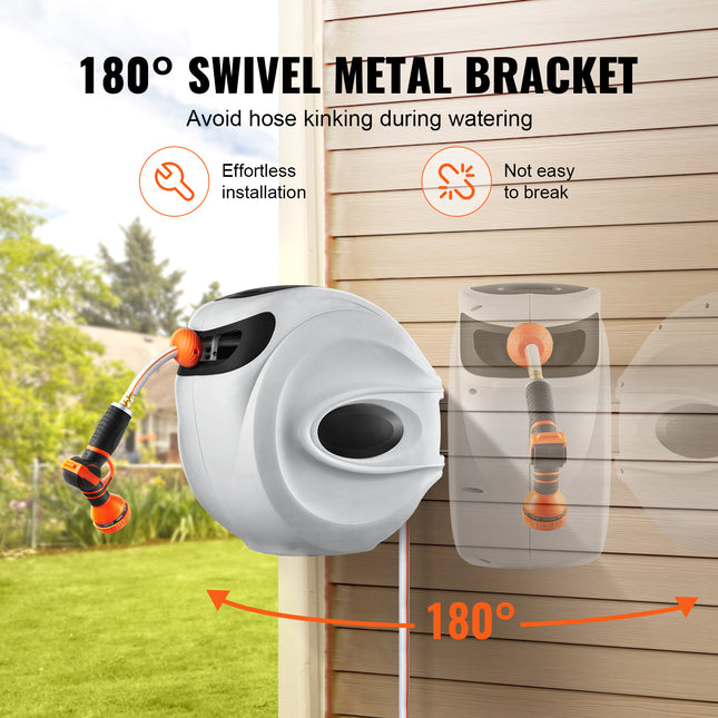 VEVOR Retractable Wall-Mounted Hose Reel with 180° Swivel & Durable De