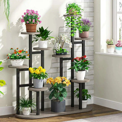 11-Pot Wooden Plant Stand Shelf - Vertical Space Maximizing Flower Organizer..