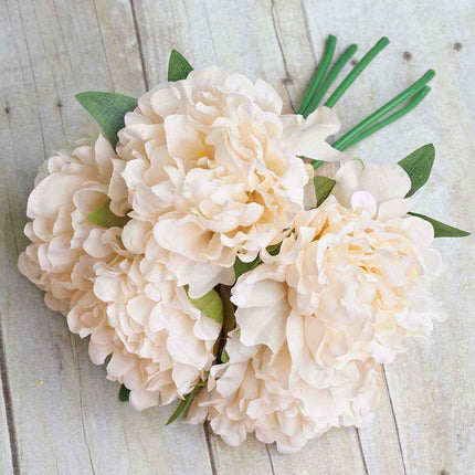 AliKopy 11" Real Touch Blush Cream Silk Peonies Bouquet - Lifesize & D