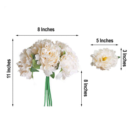 AliKopy 11" Real Touch Blush Cream Silk Peonies Bouquet - Lifesize & D