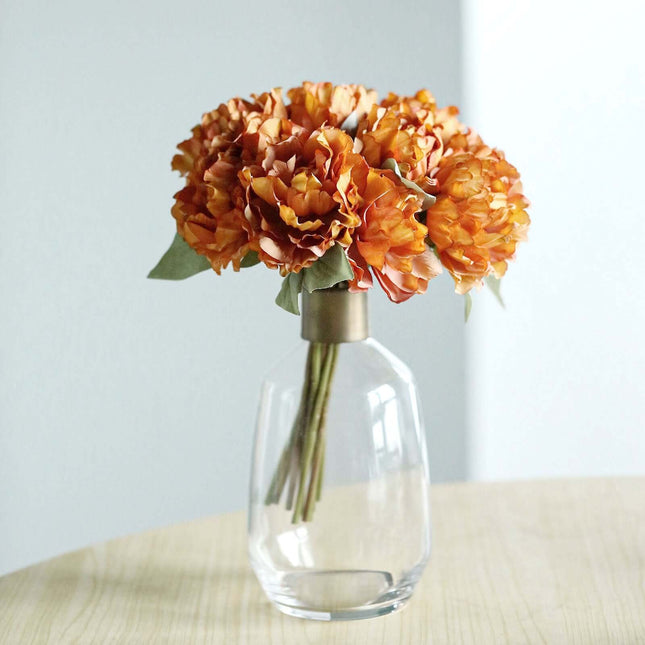 AliKopy 11" Orange Real Touch Silk Peonies Bouquet - Lifelike & Vibran
