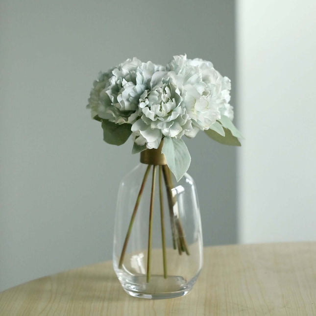 AliKopy 11" Silver Blue Real Touch Silk Peony Bouquet - Lifesize & Ele