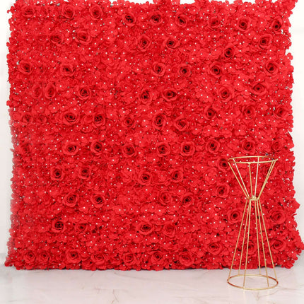 AliKopy 11 Sq Ft Red 3D Silk Flower Wall Mat - 4 Panels, Durable Desig