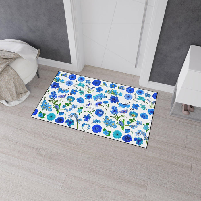 Maison d'Elite 블루 플라워 맞춤형 바닥 매트(뒤판 미끄럼 방지 포함)
