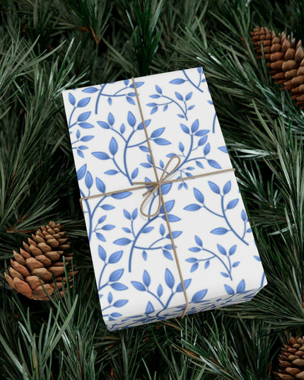 Chic Customizable Blue Floral Gift Wrap Paper Set: Premium Eco-Friendly Matte and Satin Finishes with Multiple Size Choices
