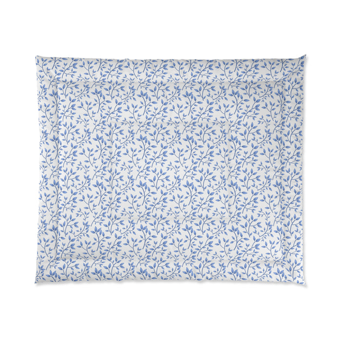 Blue Floral Comforter with Unique Printed Design - Cozy 100% Polyester Blanket