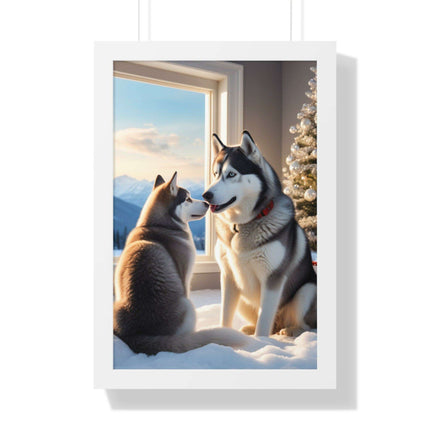 Sustainable Holiday Husky Vertical Wall Art Print