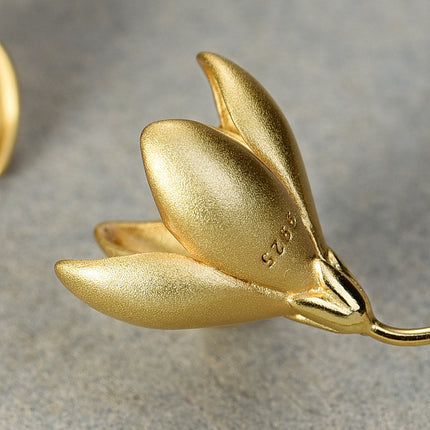 Peekaboo Studio Magnolia Flower Sterling Silver Earrings, Elegant Desi