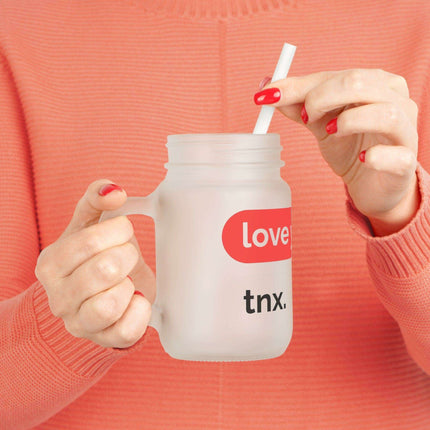 Customizable Frosted Glass Mason Jar Mug Set - 16oz LOVE Design for Unique Beverage Experience