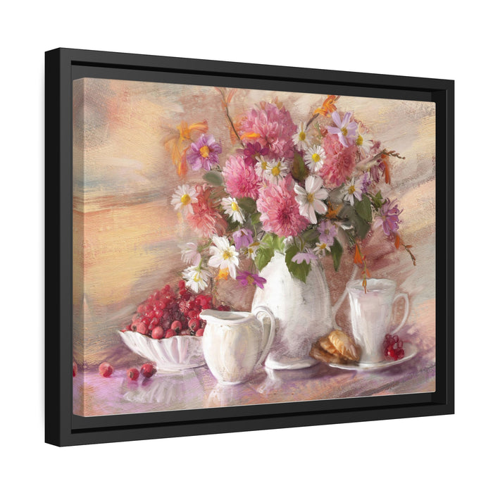 Floral Elegance: Premium Canvas Print Set in Sleek Black Pinewood Frame