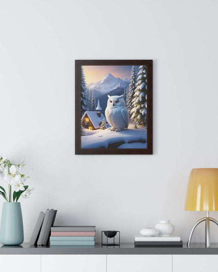 Sustainable Winter Owl Framed Wall Art: Elegant Eco-Friendly Decor for Your Home