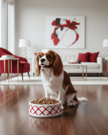 Elegant Handcrafted Ceramic Pet Bowl with Distinctive Print Design