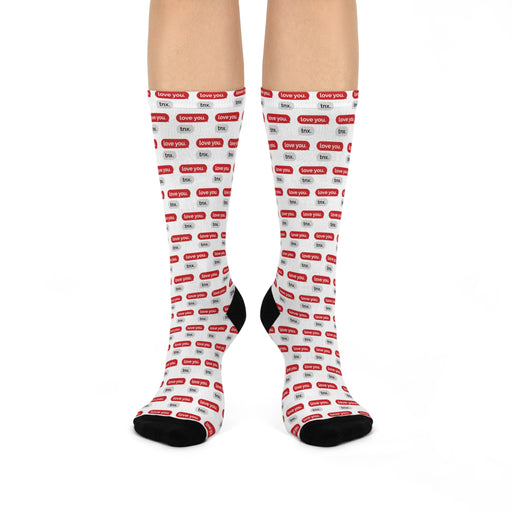 Valentine LOVE Print Crew Socks - Elegant Black Accents & Supreme Comfort