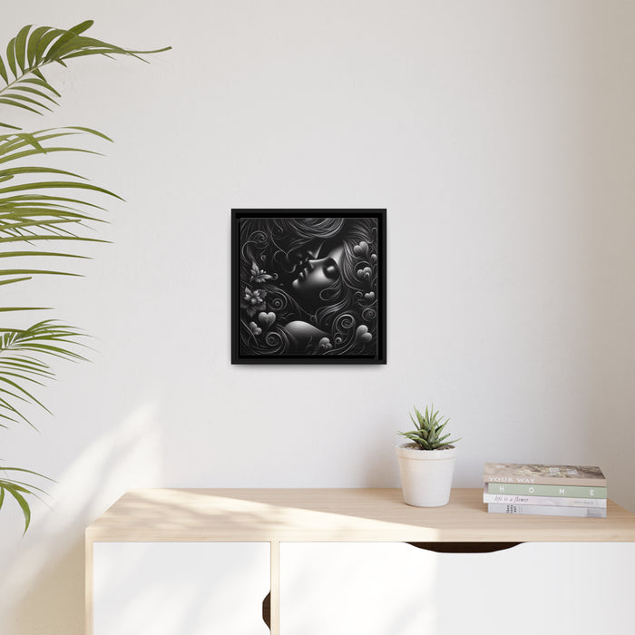 Luxe Black Pinewood Framed Canvas Print - Elegant Embrace Premium Matte Canvas