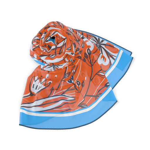 Blue and Orange Floral Sheer Poly Scarf
