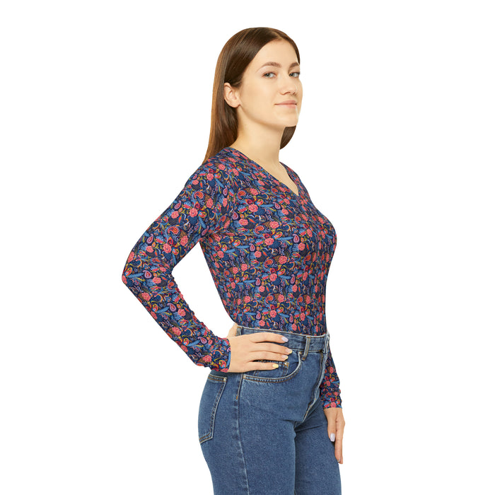Véronique Paisley Long Sleeve V-neck Shirt for Women - Elegant, Adaptable, and Cozy