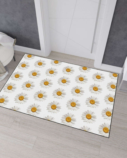 Chic Chamomile Floral Floor Mat with Elegant Black Accents