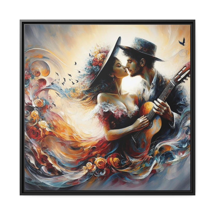 Romantic Pair - Valentine Matte Canvas Print in Black Pinewood Frame