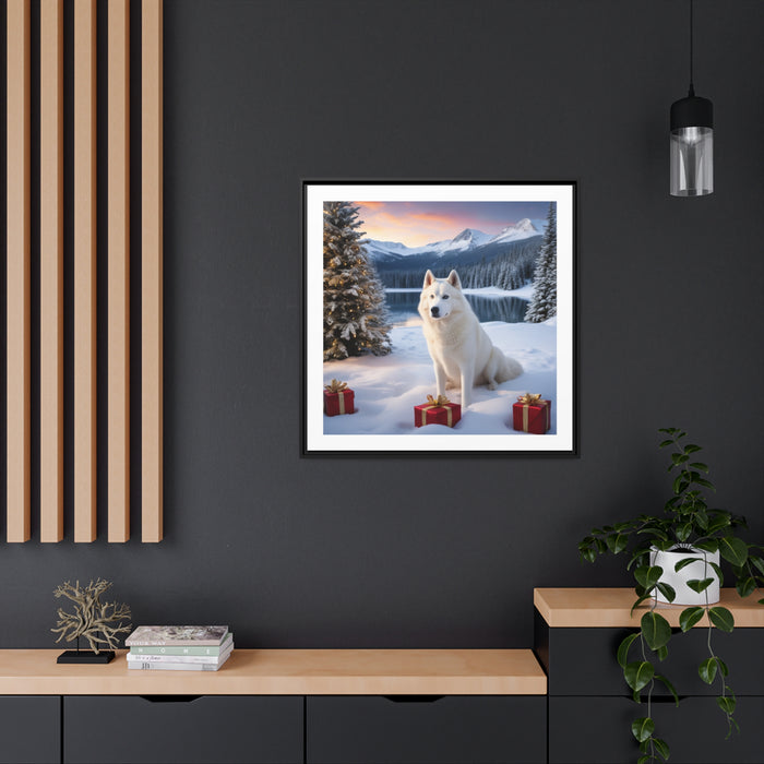 Festive White Husky Christmas Canvas Art for Elegant Sustainable Home Decor