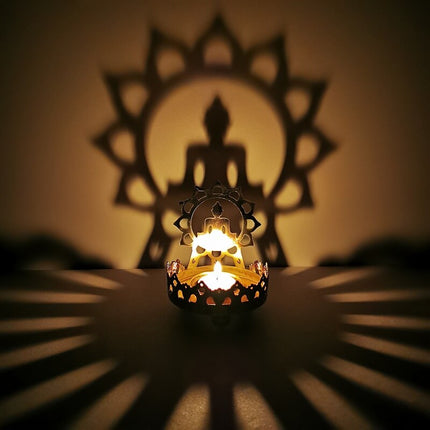 Buddha Candlestick Oil Lamp Sitting On Lotus Hollow Iron Candle Holder
