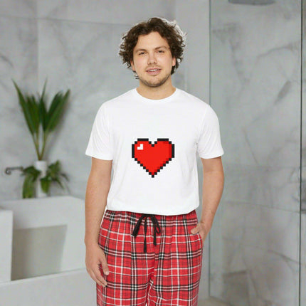 Elegant Valentine Red Heart Tartan Luxe Cotton Pajama Set for Men