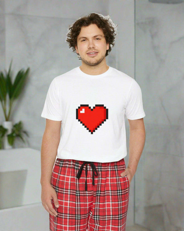 Elegant Valentine Red Heart Tartan Luxe Cotton Pajama Set for Men