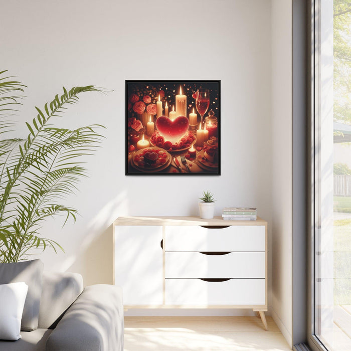 Sleek Black Pine Framed Valentine Night Canvas Art