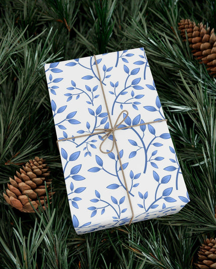 Chic Customizable Blue Floral Gift Wrap Paper Set: Premium Eco-Friendly Matte and Satin Finishes with Multiple Size Choices
