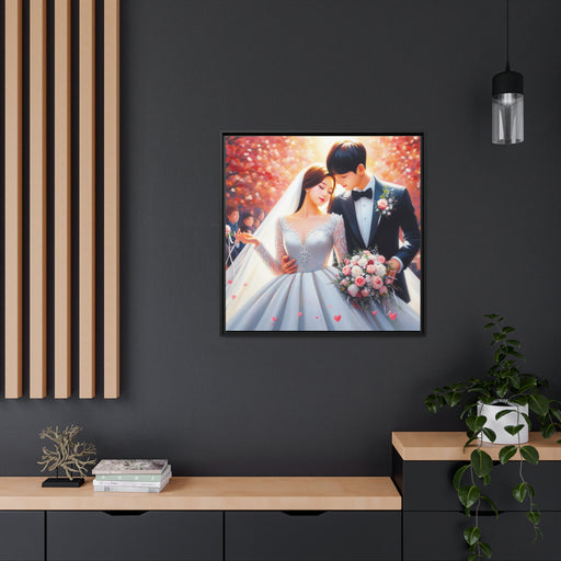 Elegant Lovebirds Matte Canvas Art Print - Sustainable Pinewood Frame