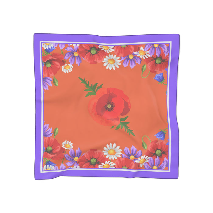Sheer Red Poppies Poly Scarf with Floral Print