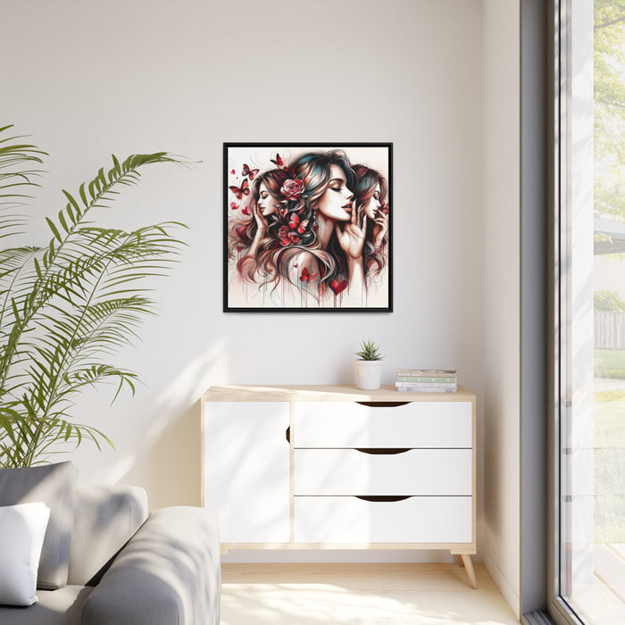 Whispering Elegance: Valentine Matte Canvas Artwork Set in Black Pinewood Frame