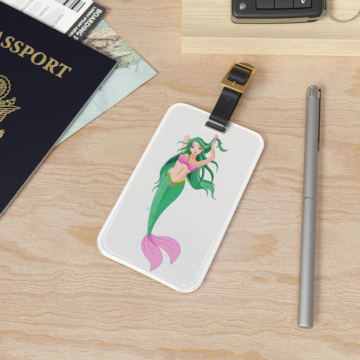 Enchanting Mermaid Acrylic Luggage Tag Set with Personalized Leather Strap