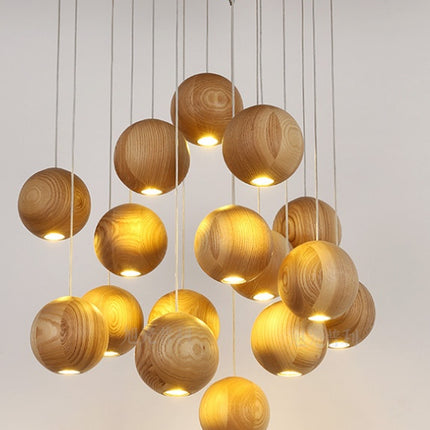 Nordic wood solid wood ball chandelier creative personality living roo