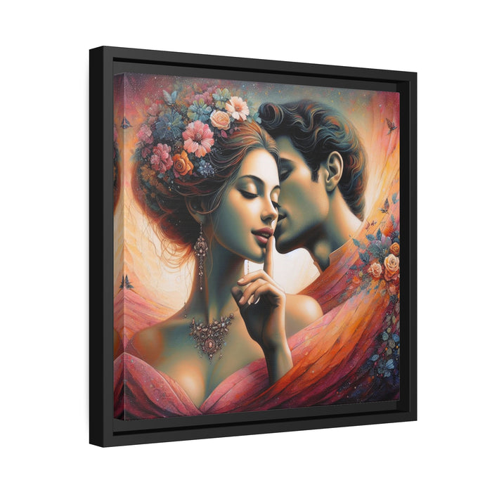Enchanting Love Whispers - Valentine Matte Canvas Artwork in Pinewood Frame