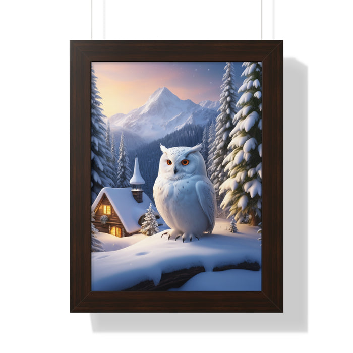 Whimsical Winter Owl Sustainable Framed Art Print