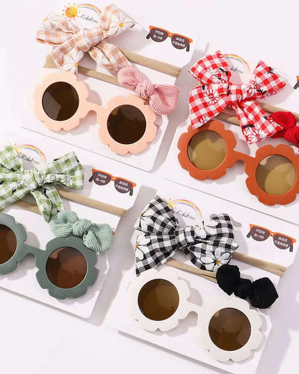 3Pcs/Set Newborn Print Bowknot Headbands and Cute Round Sunglasses