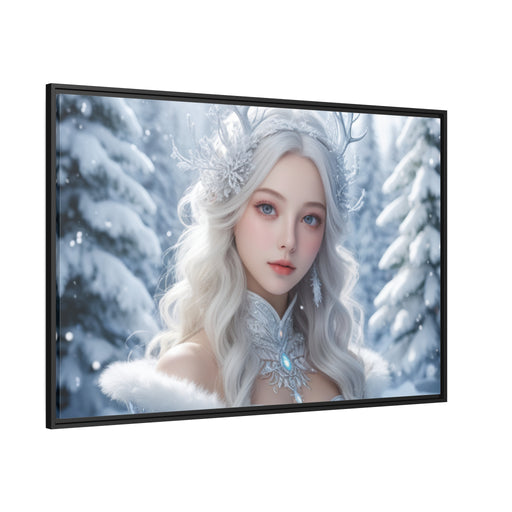 Maison d'Elite White Hair Girl Christmas Matte Canvas - Black Pinewood Frame Printify