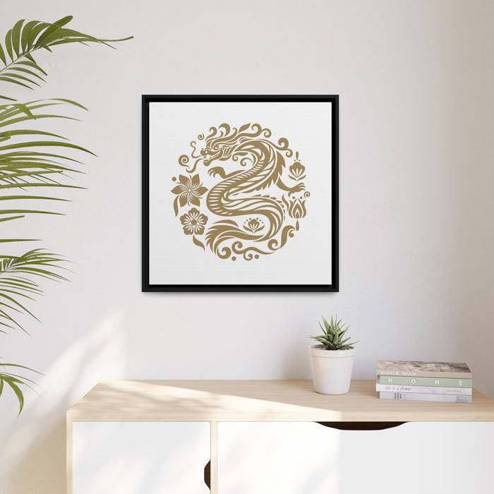 Elegant Black Dragon Matte Canvas Print with Pinewood Frame