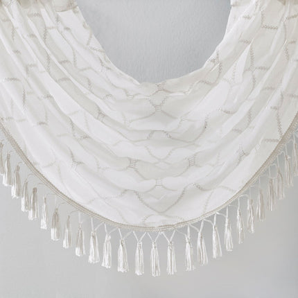 Room & Decor Diamond Sheer Embroidered Waterfall Valance, 38x46", Whit