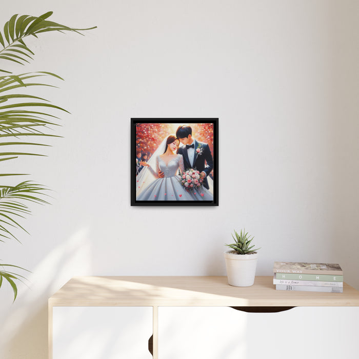 Elegant Lovebirds Sustainable Framed Canvas Art Print - Various Sizes Offered